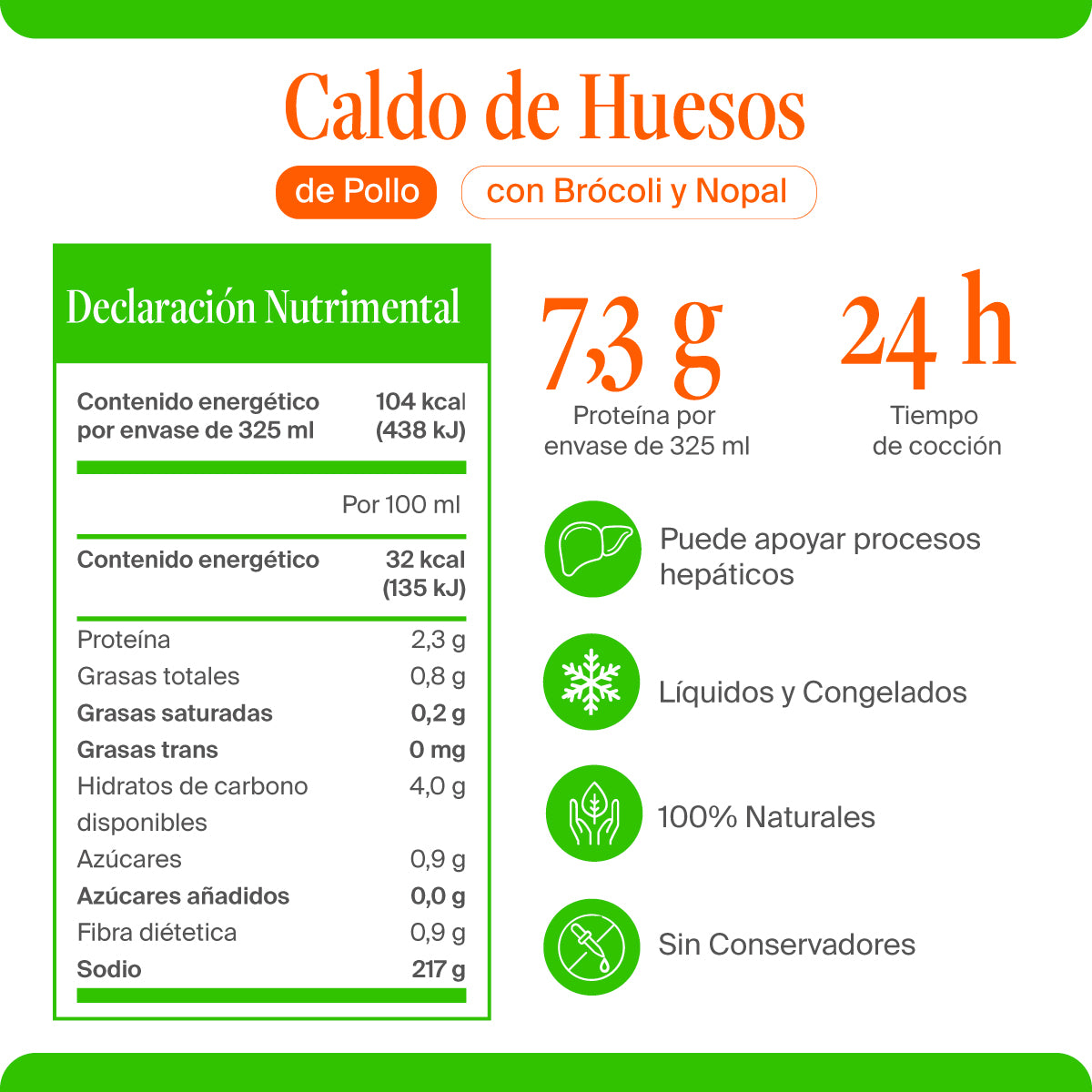 Caldo de Huesos de Pollo con Brócoli y Nopal