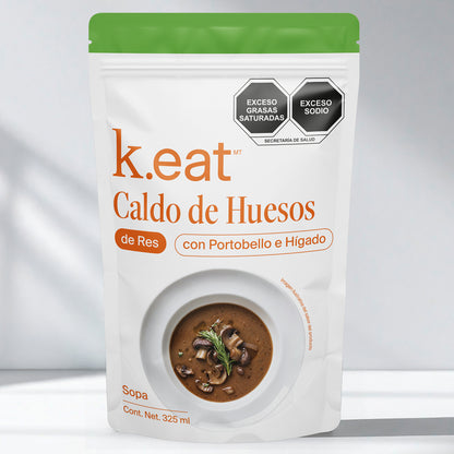 Caldo de Huesos de Res con Portobello e Hígado