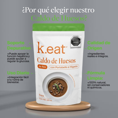 Caldo de Huesos de Res con Portobello e Hígado