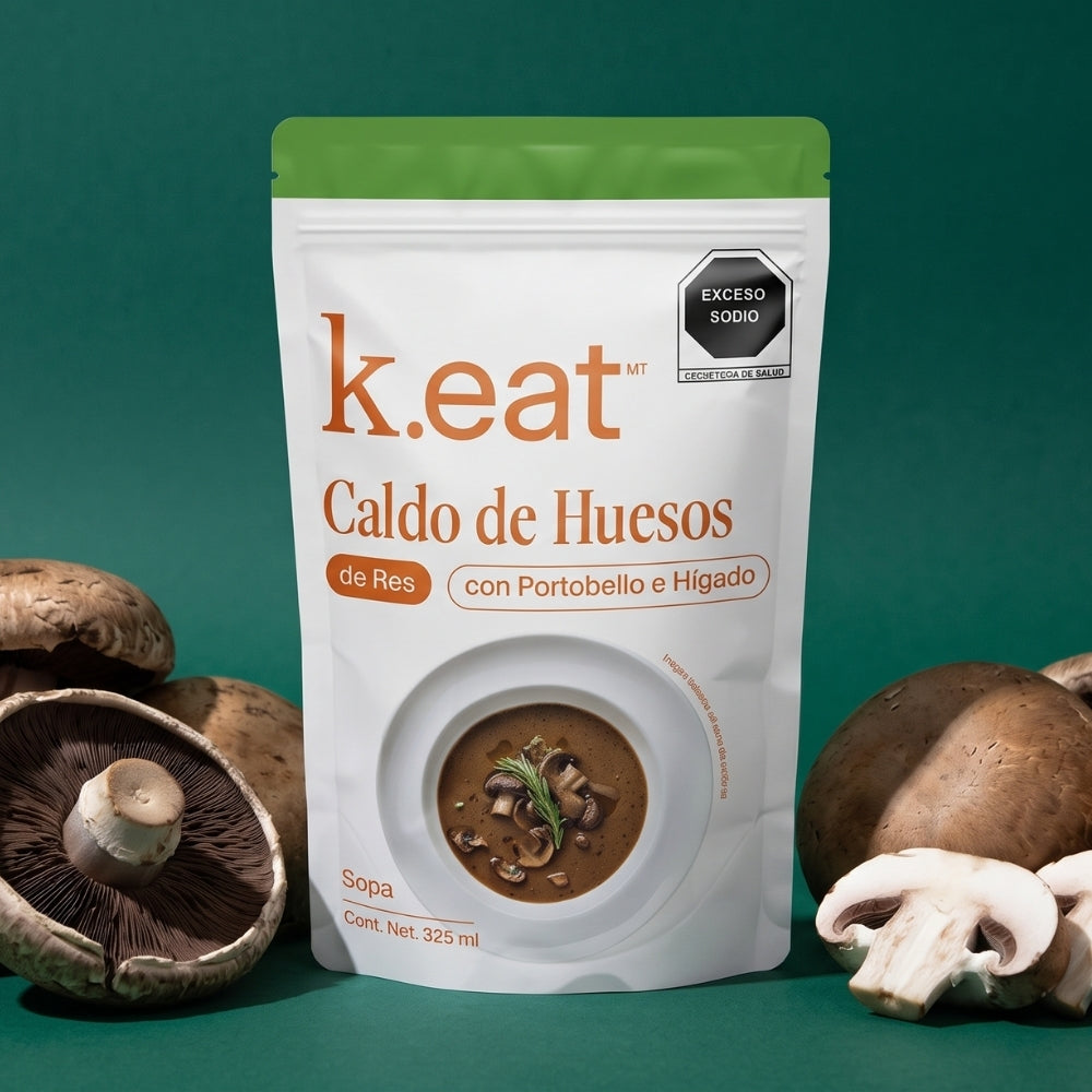 Caldo de Huesos de Res con Portobello e Hígado