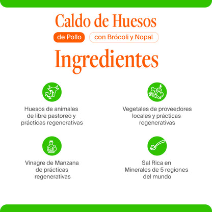 Caldo de Huesos de Pollo con Brócoli y Nopal