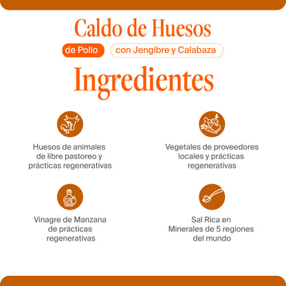 Caldo de Huesos de Pollo con Jengibre y Calabaza