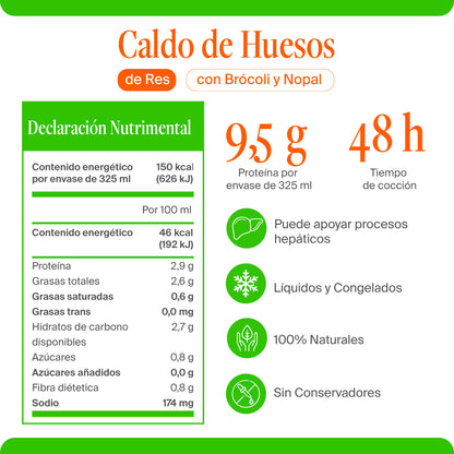 Caldo de Huesos de Res con Brócoli y Nopal