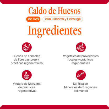 Caldo de Huesos de Res con Cilantro y Lechuga
