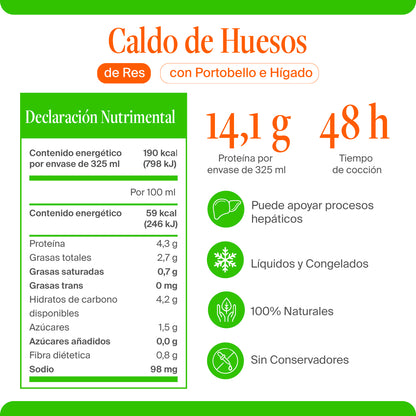 Caldo de Huesos de Res con Portobello e Hígado